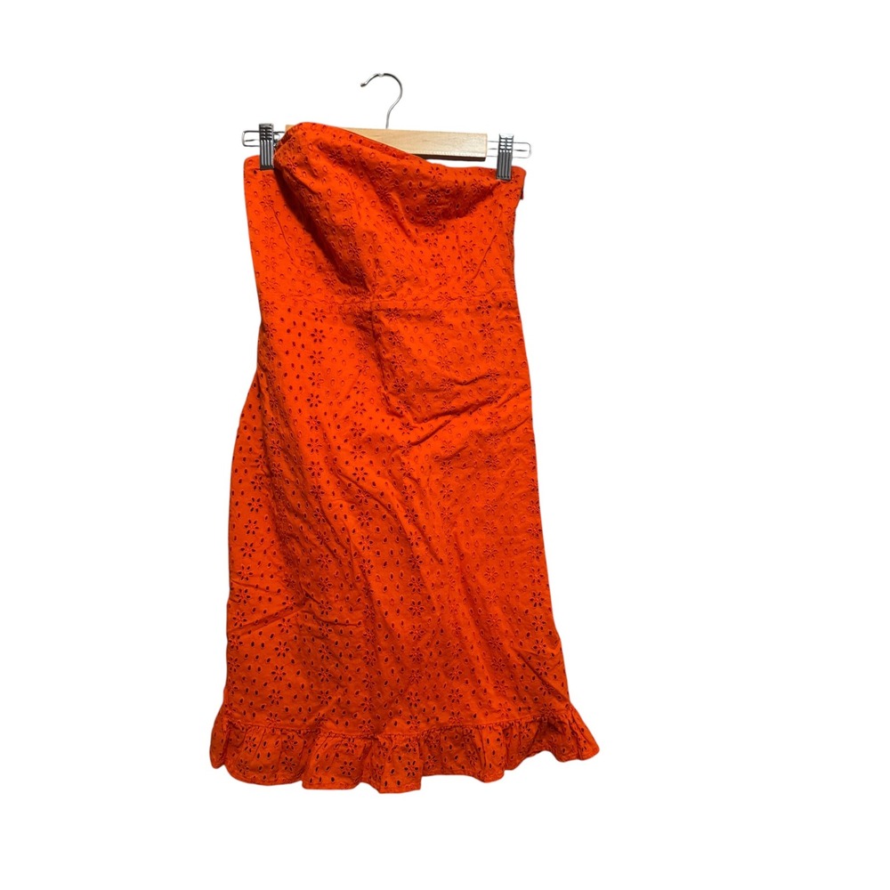 Old Navy Eyelet Dress Women 4 Orange Excellent Strapless Ruffle Smocked Cotton
